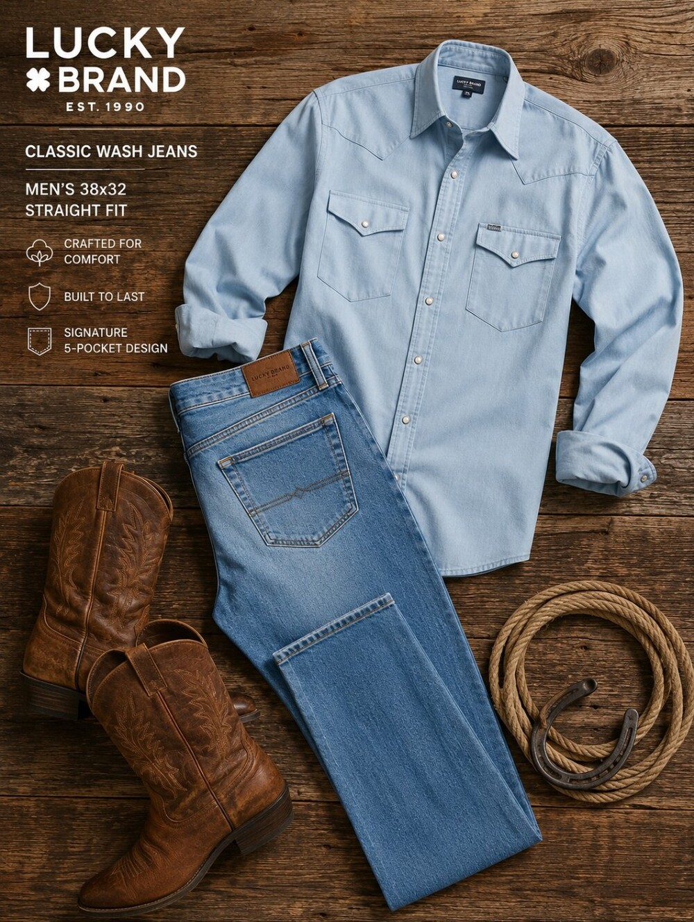 Lucky Brand Classic Wash Jeans | Men’s 38x32 | Straight Fit Denim | EUC - Picture 3 of 10